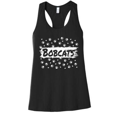 Bobcats Mascot Back To School Spirit Footprint Heart Squad Women's Racerback Tank