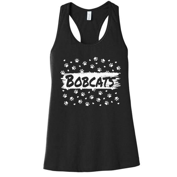 Bobcats Mascot Back To School Spirit Footprint Heart Squad Women's Racerback Tank