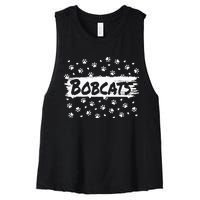 Bobcats Mascot Back To School Spirit Footprint Heart Squad Women's Racerback Cropped Tank