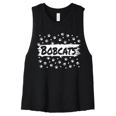 Bobcats Mascot Back To School Spirit Footprint Heart Squad Women's Racerback Cropped Tank