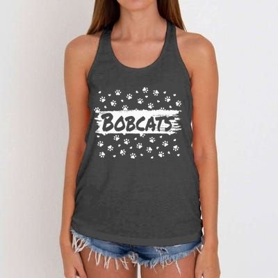 Bobcats Mascot Back To School Spirit Footprint Heart Squad Women's Knotted Racerback Tank