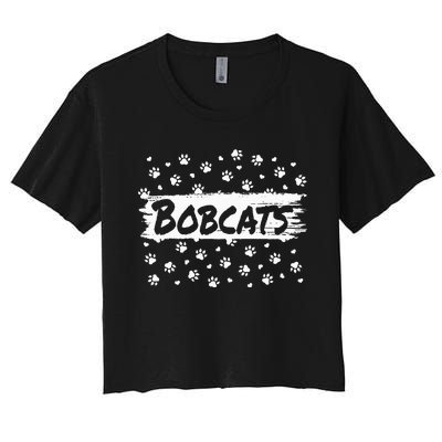 Bobcats Mascot Back To School Spirit Footprint Heart Squad Women's Crop Top Tee