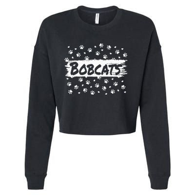 Bobcats Mascot Back To School Spirit Footprint Heart Squad Cropped Pullover Crew