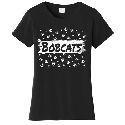 Bobcats Mascot Back To School Spirit Footprint Heart Squad Women's T-Shirt