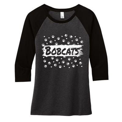 Bobcats Mascot Back To School Spirit Footprint Heart Squad Women's Tri-Blend 3/4-Sleeve Raglan Shirt