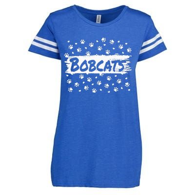 Bobcats Mascot Back To School Spirit Footprint Heart Squad Enza Ladies Jersey Football T-Shirt