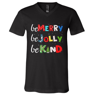 Be Merry Be Jolly Be Kind Christmas Tree Family Christmas V-Neck T-Shirt