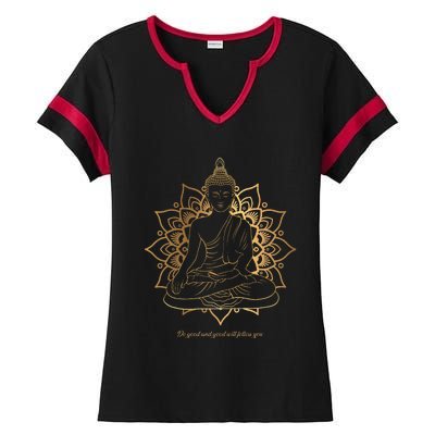 Buddha Mandala Buddhist Mindfulness Buddhism Spiritual Ladies Halftime Notch Neck Tee