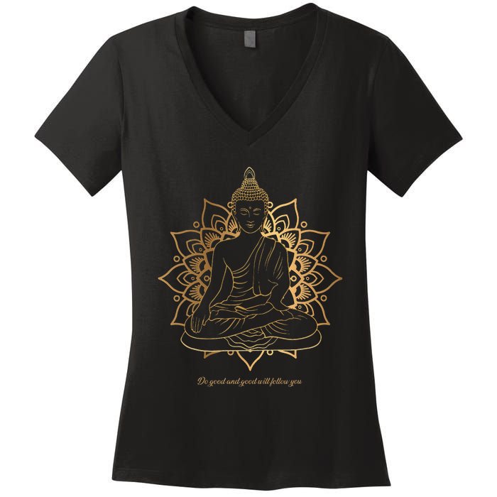 Buddha Mandala Buddhist Mindfulness Buddhism Spiritual Women's V-Neck T-Shirt