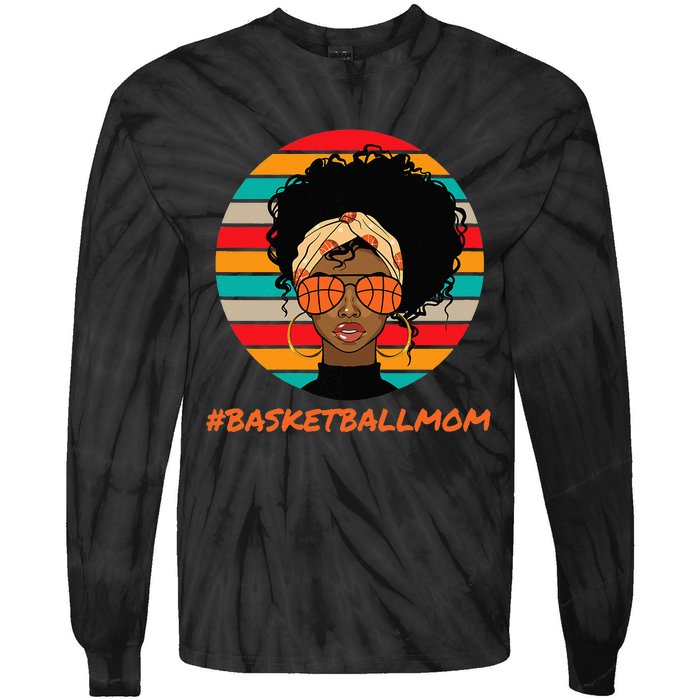 Basketball Mom Black  African American Afro Tie-Dye Long Sleeve Shirt