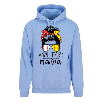 Ballpark Mama Baseball Softball Mother's Day Mom Messy Bun Funny Gift Unisex Surf Hoodie