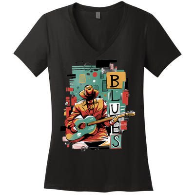 Blues Music Women's V-Neck T-Shirt