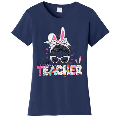 Bunny Messy Bun Easter Teacher Easter Day Women Women's T-Shirt