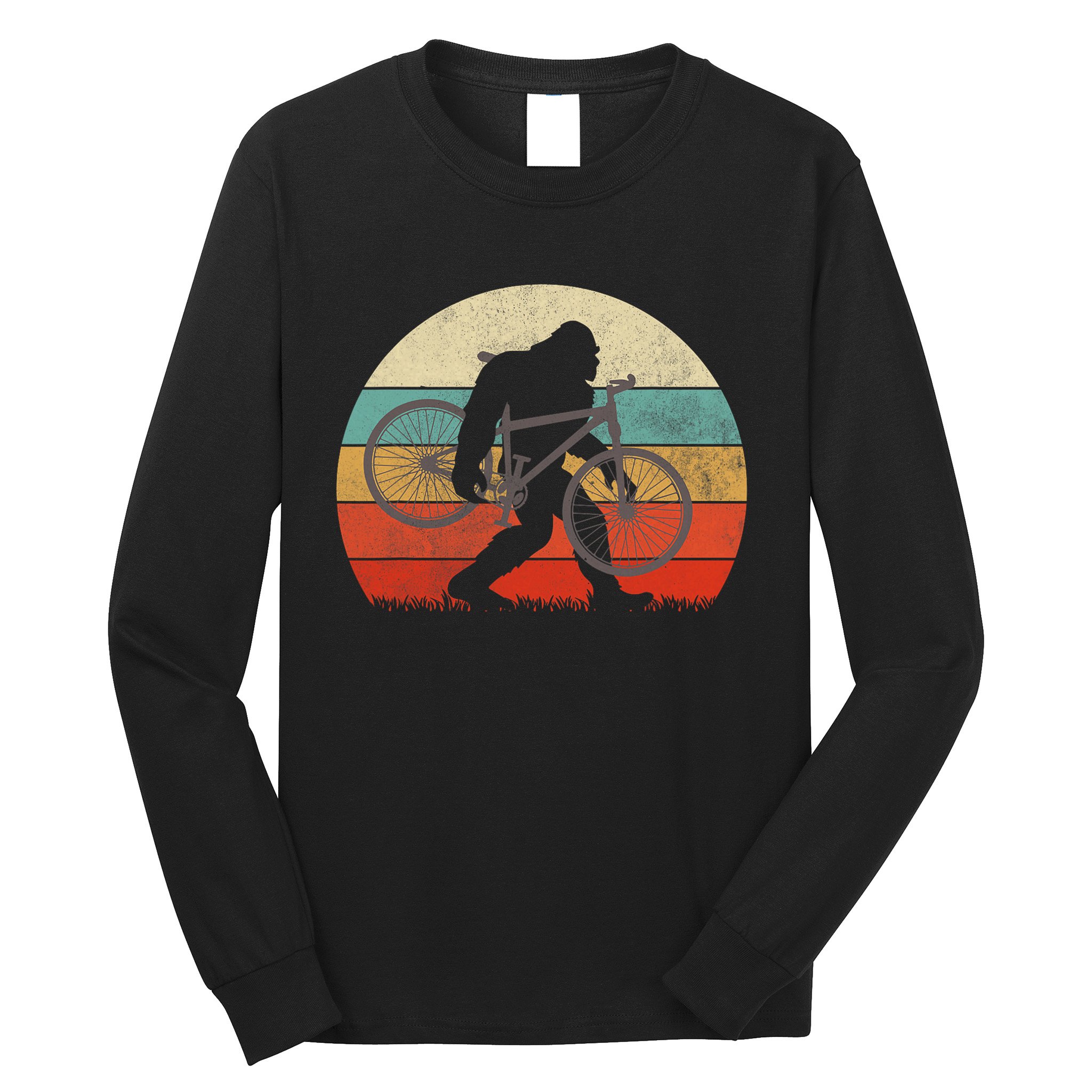 Bigfoot Mountain Bike Funny Mtb Biking Cycling Sasquatch Long Sleeve Shirt