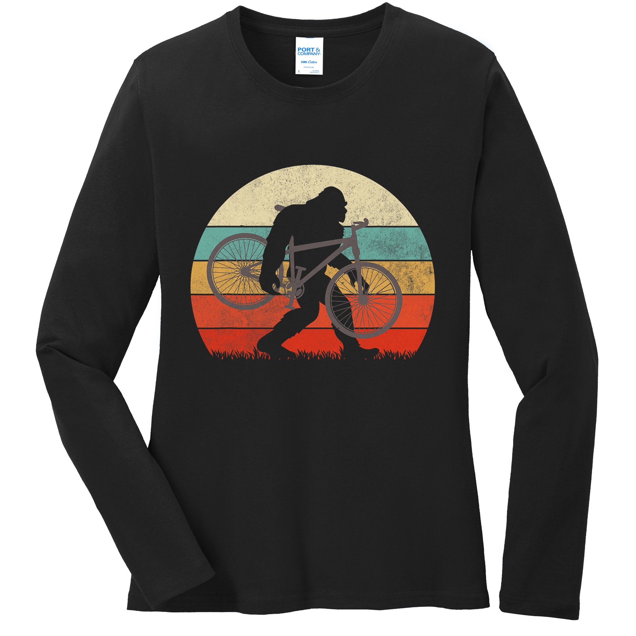 Bigfoot Mountain Bike Funny Mtb Biking Cycling Sasquatch Ladies Long Sleeve Shirt