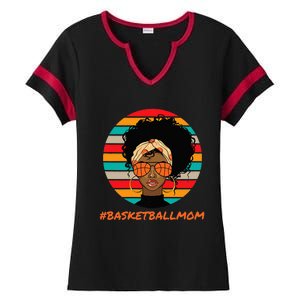 Basketball Mom Black  African American Afro Ladies Halftime Notch Neck Tee