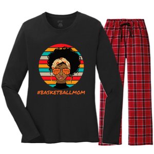 Basketball Mom Black  African American Afro Women's Long Sleeve Flannel Pajama Set 