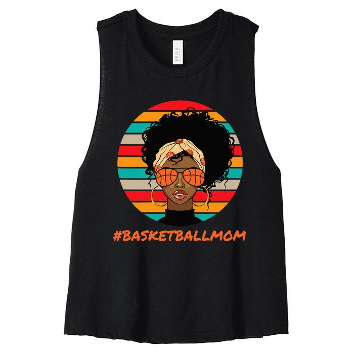 Basketball Mom Black  African American Afro Women's Racerback Cropped Tank