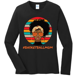 Basketball Mom Black  African American Afro Ladies Long Sleeve Shirt