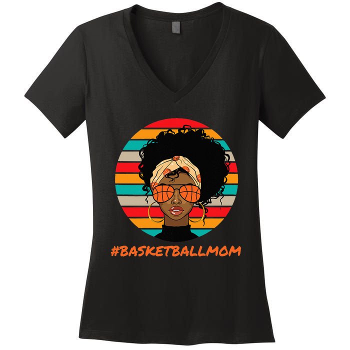 Basketball Mom Black  African American Afro Women's V-Neck T-Shirt