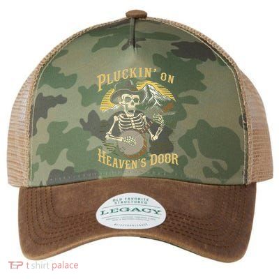 Bluegrass Music Banjo Skeleton Pluckin On Heavens Door Legacy Tie Dye Trucker Hat