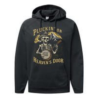 Bluegrass Music Banjo Skeleton Pluckin On Heavens Door Performance Fleece Hoodie