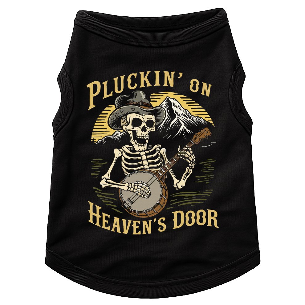 Bluegrass Music Banjo Skeleton Pluckin On Heavens Door Doggie Tank