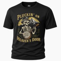 Bluegrass Music Banjo Skeleton Pluckin On Heavens Door Cooling Performance Crew T-Shirt