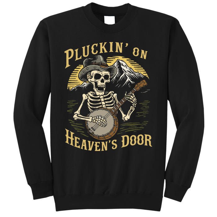 Bluegrass Music Banjo Skeleton Pluckin On Heavens Door Sweatshirt