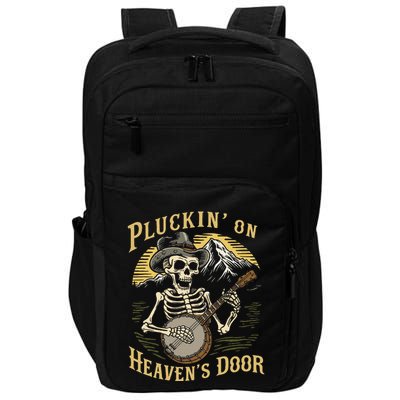 Bluegrass Music Banjo Skeleton Pluckin On Heavens Door Impact Tech Backpack
