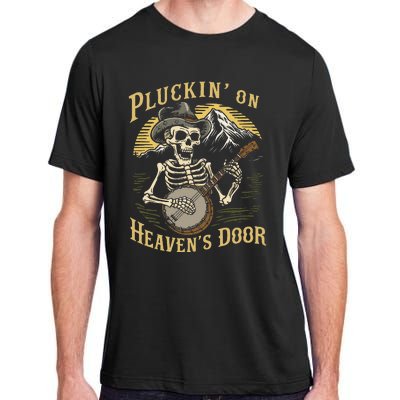 Bluegrass Music Banjo Skeleton Pluckin On Heavens Door Adult ChromaSoft Performance T-Shirt