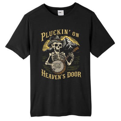 Bluegrass Music Banjo Skeleton Pluckin On Heavens Door Tall Fusion ChromaSoft Performance T-Shirt