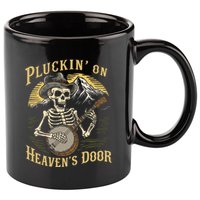 Bluegrass Music Banjo Skeleton Pluckin On Heavens Door 11oz C Handle Ceramic Mug