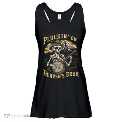 Bluegrass Music Banjo Skeleton Pluckin On Heavens Door Ladies Essential Flowy Tank