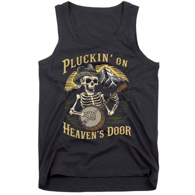 Bluegrass Music Banjo Skeleton Pluckin On Heavens Door Tank Top