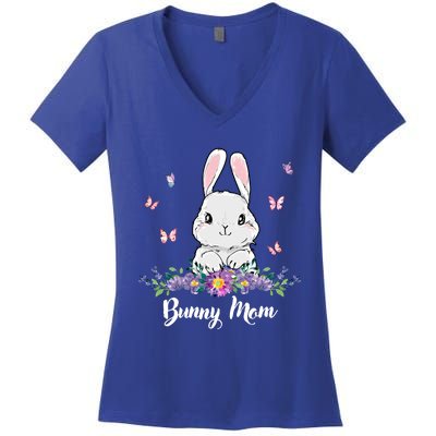 Bunny Mom Butterfly Rabbit Mama Rabbit Lovers Funny Gift Women's V-Neck T-Shirt