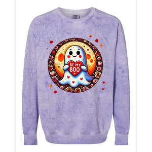 Be My Boo ValentineS Day Ghost Illustration Gift Colorblast Crewneck Sweatshirt