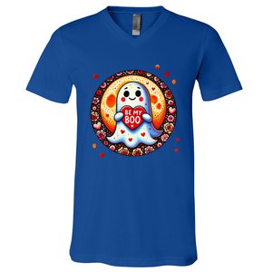 Be My Boo ValentineS Day Ghost Illustration Gift V-Neck T-Shirt