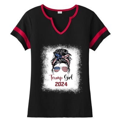 Bleached Messy Bun Trump Gift Ladies Halftime Notch Neck Tee