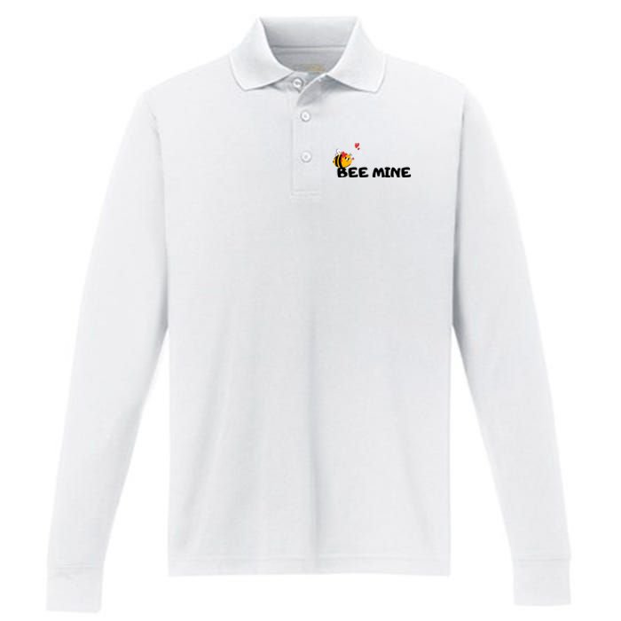 Bee Mine Bees Valentine Performance Long Sleeve Polo