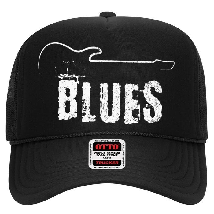 Blues Music Blues Guitar Vintage High Crown Mesh Back Trucker Hat