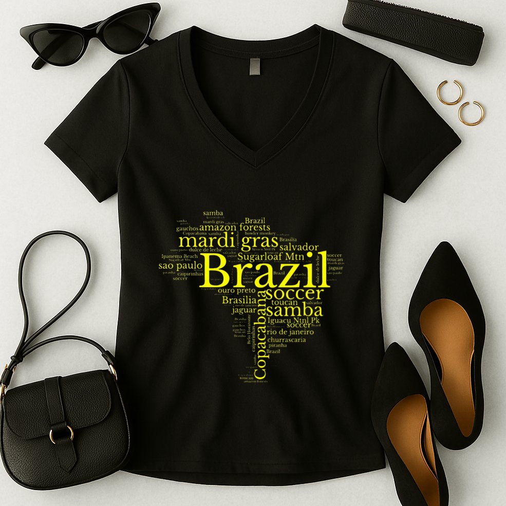 Brazil Map Brazilian Soccer Copacabana Brasil Men Women Gift Women's V-Neck T-Shirt