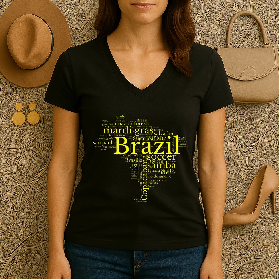 Brazil Map Brazilian Soccer Copacabana Brasil Men Women Gift Women's V-Neck T-Shirt