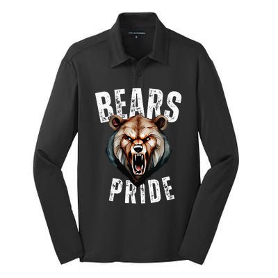 Bears Mascot Back To School Spirit Pride Sport Fans Game Day Silk Touch Performance Long Sleeve Polo