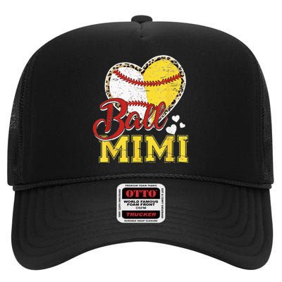 Ball Mom Baseball Softball Mimi Team Sports High Crown Mesh Back Trucker Hat