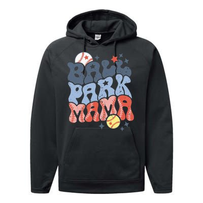 Ballpark Mama Baseball Mom Softball Mom Mothers Day Groovy Performance Fleece Hoodie