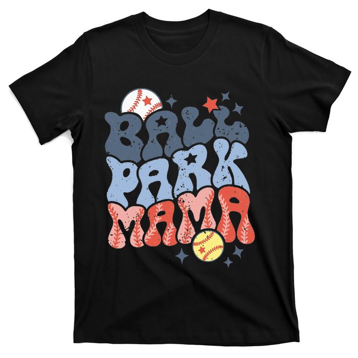 Ballpark Mama Baseball Mom Softball Mom Mothers Day Groovy T-Shirt