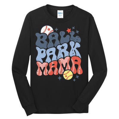 Ballpark Mama Baseball Mom Softball Mom Mothers Day Groovy Tall Long Sleeve T-Shirt