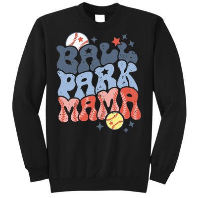 Ballpark Mama Baseball Mom Softball Mom Mothers Day Groovy Tall Sweatshirt