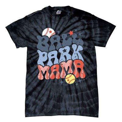 Ballpark Mama Baseball Mom Softball Mom Mothers Day Groovy Tie-Dye T-Shirt